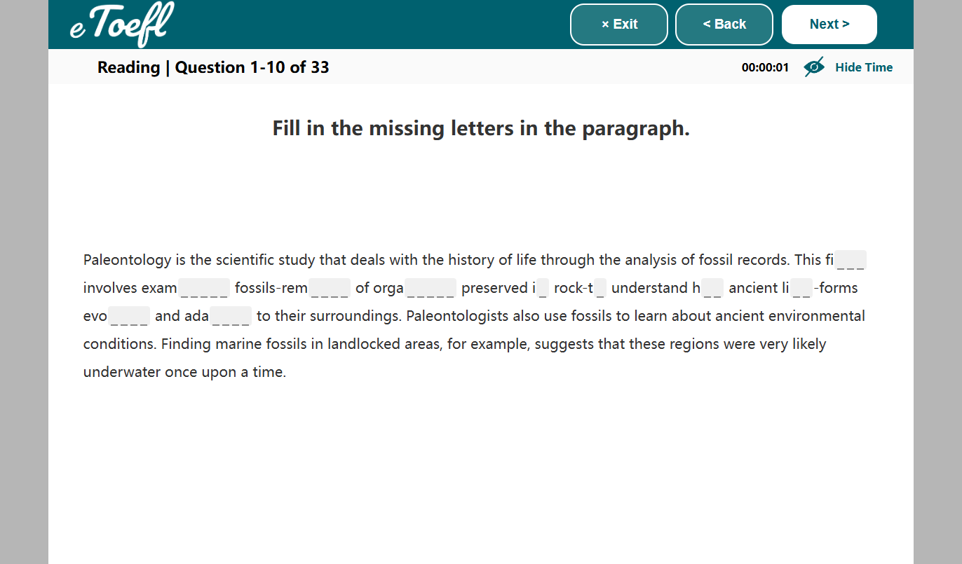Full Mock Exam Interface